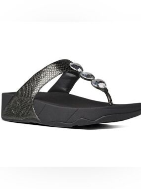 FITFLOP Petra Thong Toe Post Flip Flop Sandals in Metallic Pewter Snake Size 8